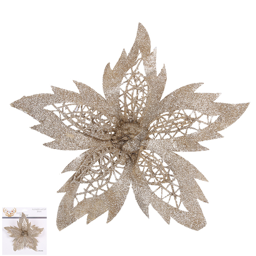 Champagne Glitter Poinsettia with Clip 26cm