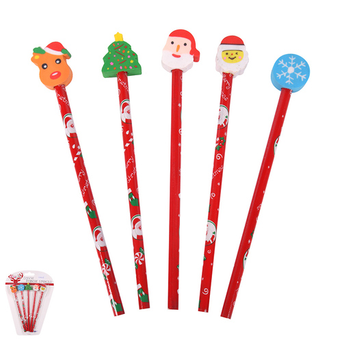 Pencil 5 Pack with Eraser Toppers