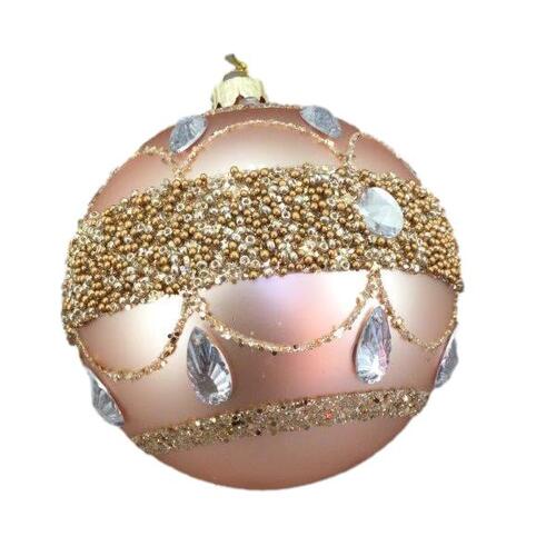 Pink Matt Gold Ornate Glass Ball 10cm