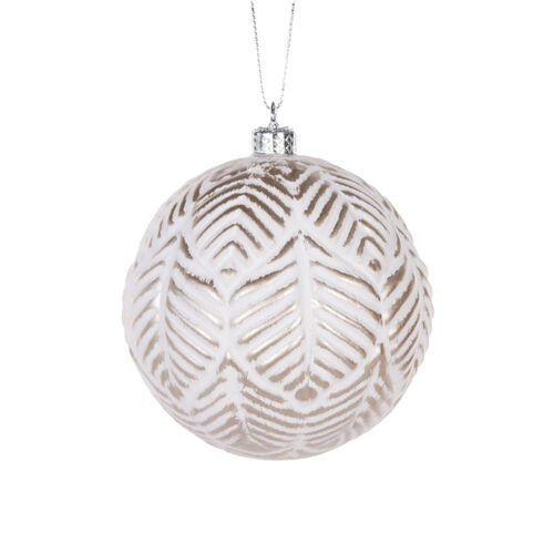 White and Champagne Aztec Leaf Bauble 10cm