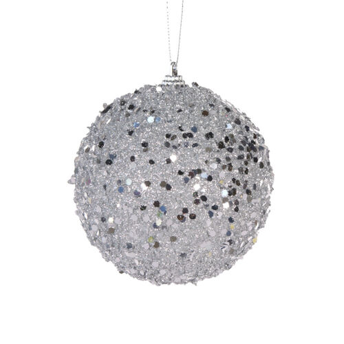 Silver Sparkles Bauble 10cm