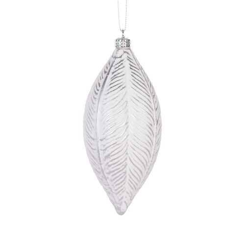 White and Silver Feather Drop Bauble 16cm