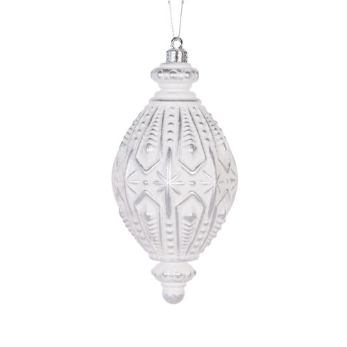 White and Silver Intricate Drop Bauble 16cm