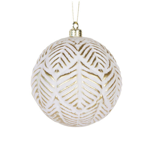 White and Gold Aztec Leaf Bauble 10cm