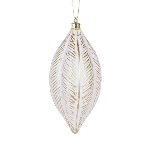 White and Gold Feather Drop Bauble 16cm