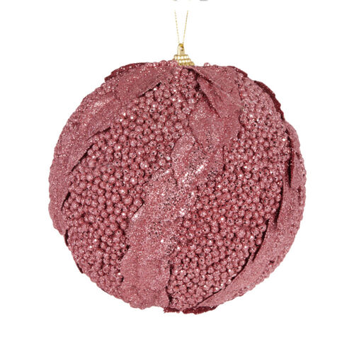 XL Pink Glitter Leaf Bauble 15cm