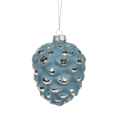 Snowy Blue Pinecone Bauble 9cm