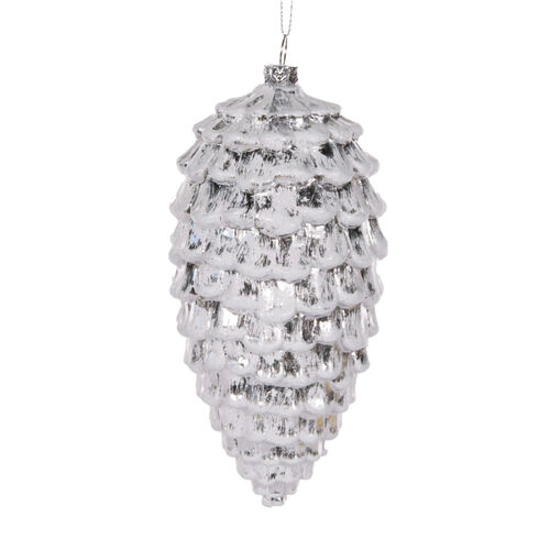 Silver Layered Pinecone Long Hanging 15cm