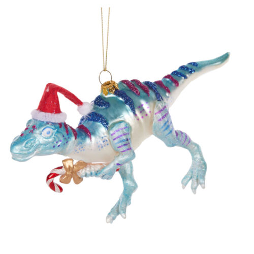 Glass Blue Dinosaur Hanging 19cm