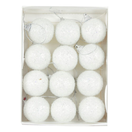 Mini White Sugar Baubles 12pk 4cm