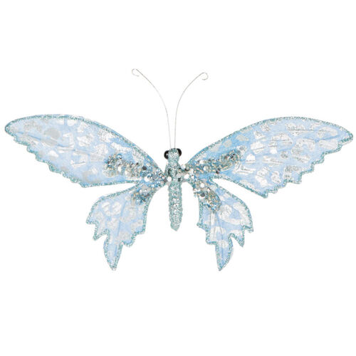 Leo Spotted Metallic Clip On Butterfly Blue 16cm