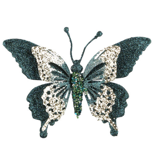 Sheena Glitter Clip on Butterfly Peacock 18cm