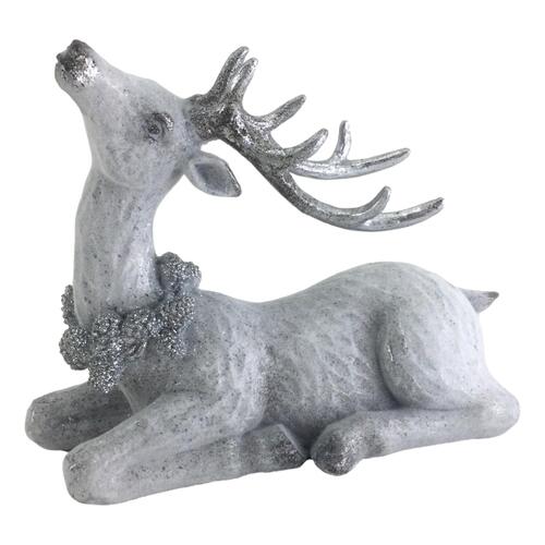 Silver Sitting Deer 22cm