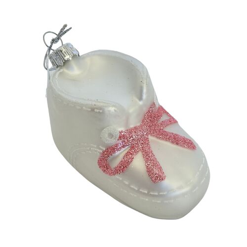 Pink Baby Bootie Glass Hanging 10cm