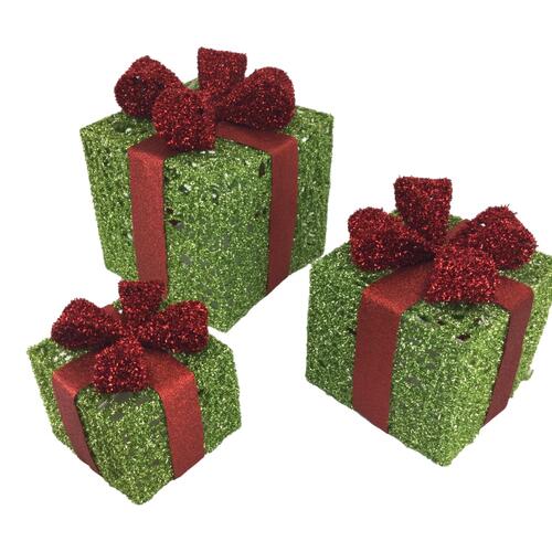 Grinchmas Gift Boxes w. Red Bow 25cm Set of 3 