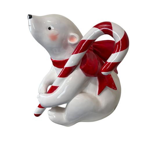 Polar Bear Candy Cane Sitting 67cm