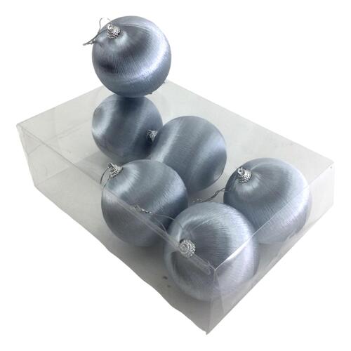 Silver Silk Ball Hanging 6pk 8cm