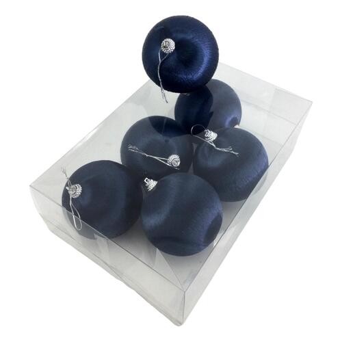 Navy Silk Ball Hanging 6pk 8cm