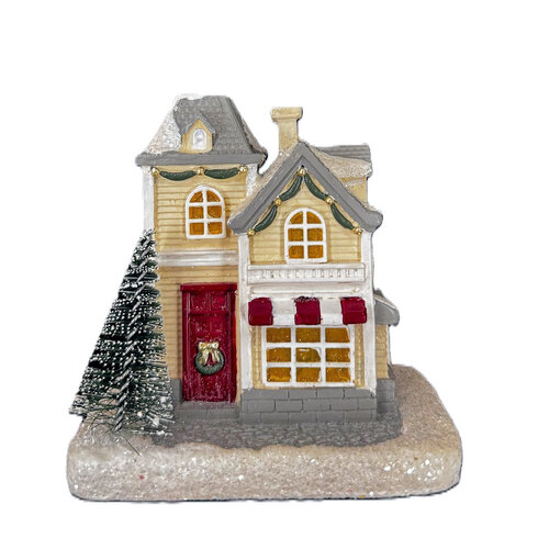 White House with Red Door & Tree 12cm