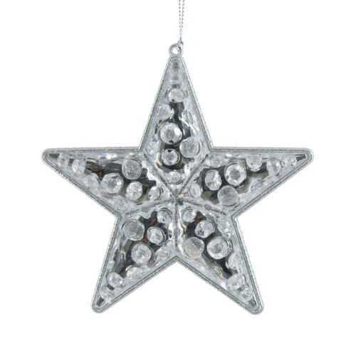 Star Drop Iridescent Silver Hanging 12cm