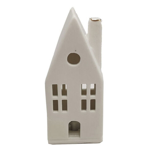 White Ceramic LED Circle House Small 14cm