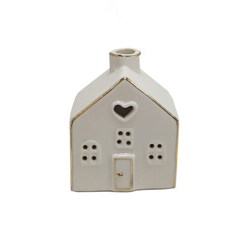 White Ceramic LED Heart House Small 9cm