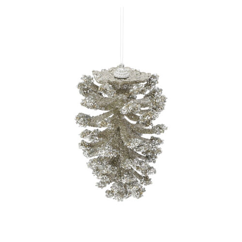 Sequin Pine Cone Platinum 15cm