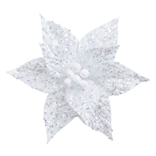 Poinsettia White Pearl Leaves 25cm