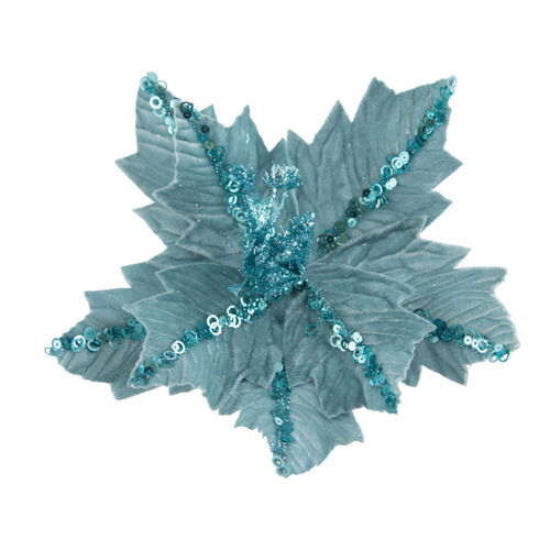 Poinsettia Tiffany Blue w. Sequins 26cm