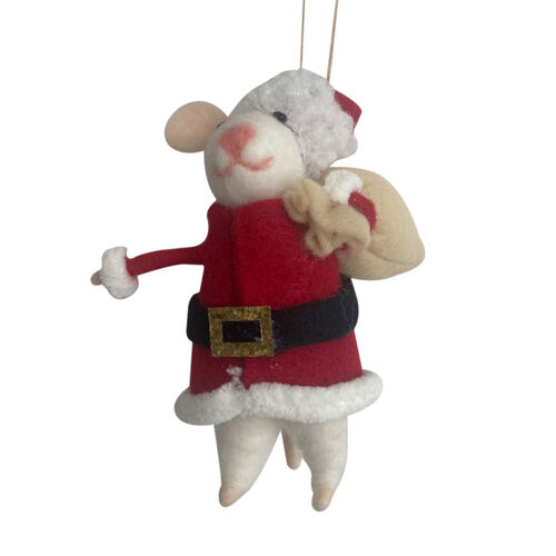 Woollen Red Hanging Mouse w. Sack 12cm