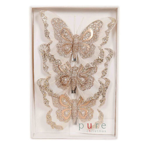 Feather Butterfly Pack of 3 Cream 12cm