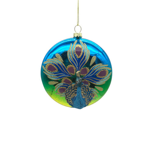Peacock Bauble Glass 10cm
