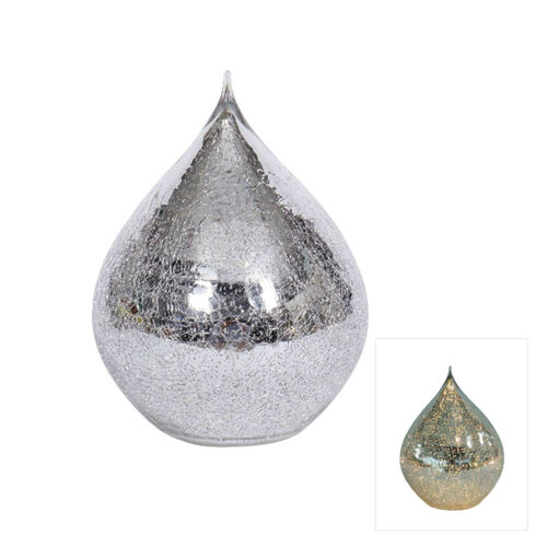 Mercury Glass LED Teardrop Cone Silver Small 19cm