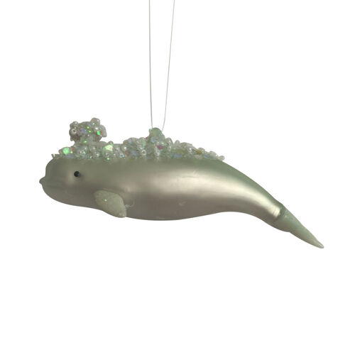 Glass Aqua Sequin Whale Glass 11cm