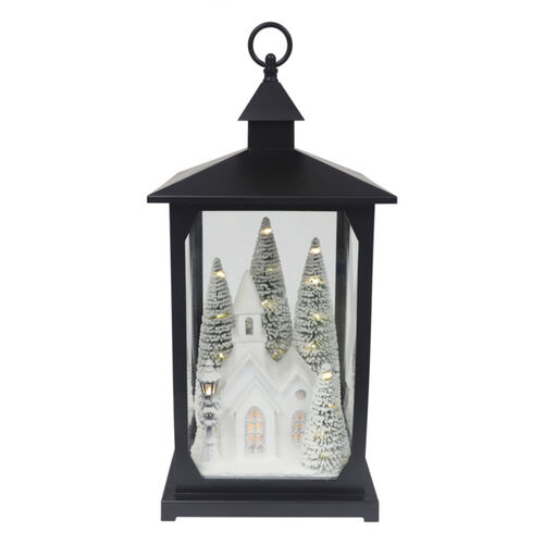 Black LED Lantern w. House 48cm