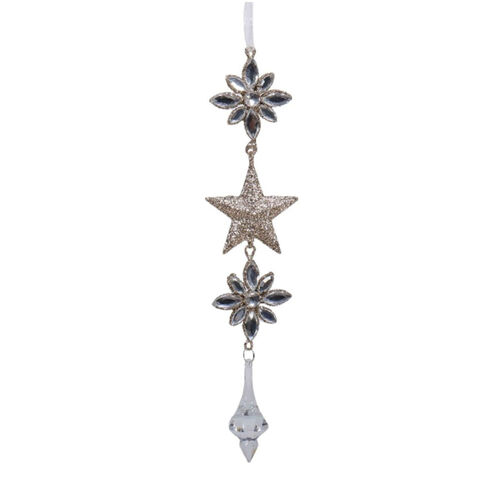 Metal Clear Silver Gold Star Drop 25cm