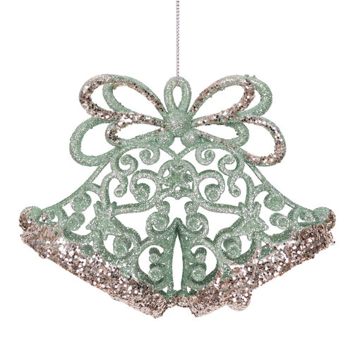Bells Ornament Mint & Champagne Glitter 15cm