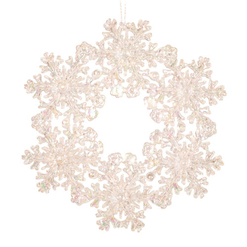White Iridescent Snowflake Wreath Hanging 13cm