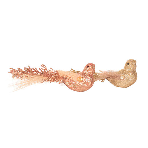 Champagne & Rose Bird w. Clip 1pc 14cm