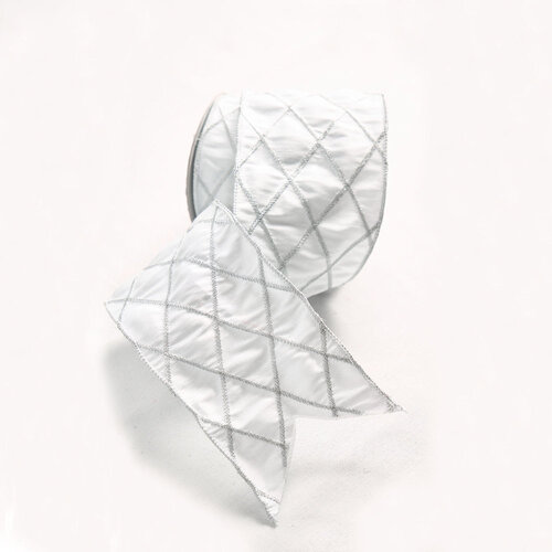 White Dupion Ribbon w. Diamond Design 500cm