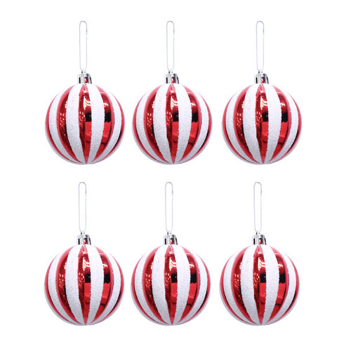 Candy Cane Ribbed Baubles 60mm 6pk