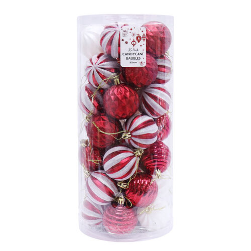 Candy Cane Baubles 60mm 35pk