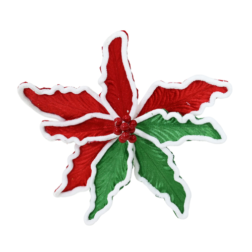 Poinsettia Green-Red Snowy Clip 34cm