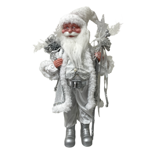 Silver Santa Standing Musical Wind Up 45cm