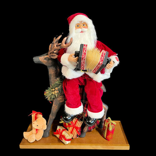 Santa on Reindeer with Accordian Animated 55cm