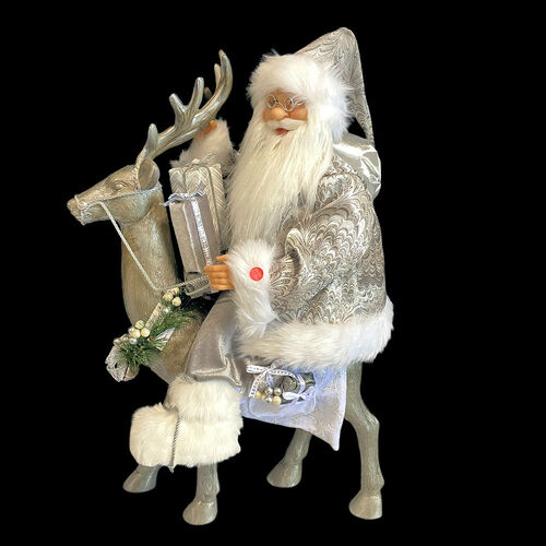 Silver Santa on Reindeer Animated 75cm