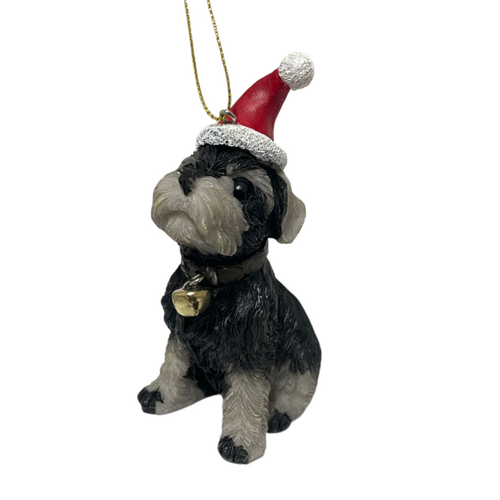 Christmas Cavoodle Puppy Black & Grey 10cm