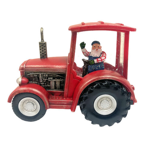 Lantern Tractor Santa Red 17cm
