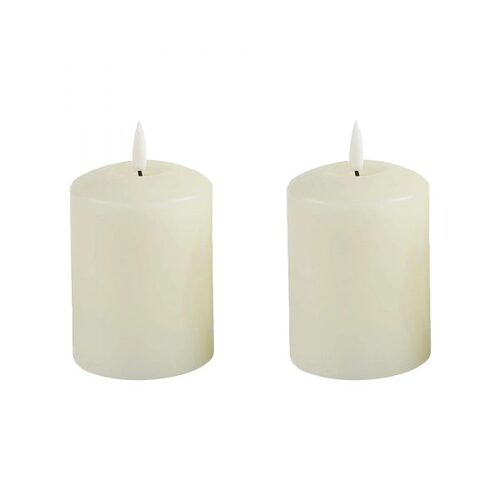 LED Ivory Wax Pillar Candle Set 13.5cm