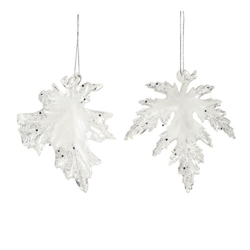 Clear and Silver plastic Leaf Decoration 1pc 2A 13cm